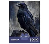 Puzzle 1000 Pièces pour Adultes Raven Perched on Rock Digital Art Puzzles pour Adultes - Décoration Murale - Niveau De Difficulté : Difficile, Très Difficile Et Stimulant 38x26cm/1000pcs
