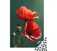 Puzzle 1000 pièces pour Adultes, Red Poppies on Green Background