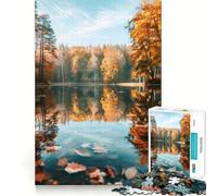 Puzzle 1000 pièces pour Adultes Reflets sur Un lac d'automne Jeu d'articulation Propre et Amusant Activité relaxante pour Un Anniversaire (38x52cm)