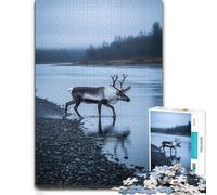 Puzzle 1000 pièces pour Adultes, Reindeer Walking in Shallow Water | Profitez de cette activité sans écran pour adultes les dimanches au calme, pour un moment calme.