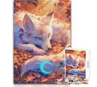 Puzzle 1000 pièces pour Adultes - Renard Blanc dans Les Feuilles d'automne - Profitez d'un Moment de détente et de Relaxation - Assemblage Stable et découpe précise - Dimensions:38x52cm