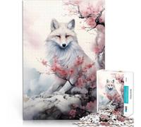 Puzzle 1000 pièces pour Adultes Renard Blanc en Fleurs de Cerisier Analyse et logique Convient pour la décoration de Bureau 38x26cm