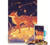 Puzzle 1000 pièces pour Adultes Renard céleste Debout sur Une planète Lumineuse sous Un Ciel étoilé Casse-tête Amusant et précis pour se détendre et s'amuser Décoration de Noël (38x26cm)
