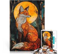Puzzle 1000 pièces pour Adultes Renard en vitrail Séjour Anti-Stress pour Tuer Le Temps Renforcer l'amour Entre Les Couples 38x26cm