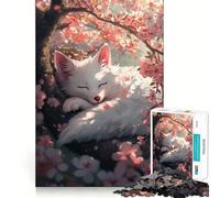 Puzzle 1000 pièces pour Adultes Renard endormi en Fleurs de Cerisier Jeu de réflexion Artistique aux découpes précises Jeu Amusant pour Passer Le Temps Cadeau d'anniversaire (50x75cm)