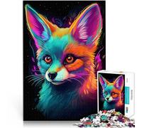 Puzzle 1000 pièces pour Adultes Renard Fennec Néon Jeu Familial Anti-Stress Défi Difficile Cadeau d'anniversaire, Cadeaux 38x52cm