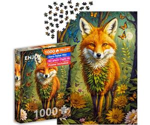 Puzzle 1000 pièces pour Adultes - Renard Magique dans Une forêt Fleurie | Finition Mate antireflet | Puzzle Amusant et exigeant | 68 x 48 cm | Cadeau Original | Enjoy