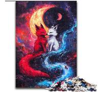 Puzzle 1000 pièces pour Adultes Renard sous la Lune Puzzles impossibles pour Adultes Casse-tête DIY Stimulant pour Adolescents (Taille 26x38cm)