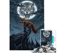 Puzzle 1000 pièces pour Adultes Renard Tigre Clair de Lune Jeu éducatif Défi cérébral et intellectuel Jouet addictif Cadeau Amusant Activités familiales (Dimensions 50x75cm)