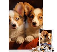 Puzzle 1000 pièces pour Adultes représentant Deux Pembroke Welsh Corgis Jeu Anti-Stress idéal pour Un Anniversaire Jeu Impossible avec Poster et fiche de Questions Assortis Dimensions 38x52cm
