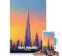 Puzzle 1000 pièces pour Adultes représentant la Silhouette du Burj Khalifa Un Jeu de réflexion Amusant et Complexe,idéal comme Cadeau de Noël ou de Loisirs (50x75cm)