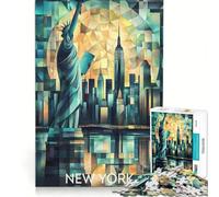 Puzzle 1000 pièces pour Adultes, représentant la Skyline cubiste de New York avec la Statue de la Liberté, Un Jeu Impossible et Stimulant à compléter, idéal comme Cadeau 38x52cm