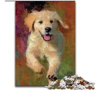 Puzzle 1000 pièces pour Adultes représentant Un bébé Golden Retriever Courant, Jeu Stimulant et Familial avec Affiche et fiche de Questions-réponses (26x38cm)
