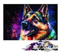 Puzzle 1000 pièces pour Adultes représentant Un Berger Allemand coloré. Divertissement Relaxant, Cadeau de Noël idéal et décoration d'intérieur. 50x75cm / 19,68x29,52 Pouces.