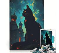 Puzzle 1000 pièces pour Adultes représentant Un Chat Noir et Une église d'europe de l'est, Jeu de réflexion, Cadeau d'anniversaire, idéal pour décorer Un Bureau 38x26cm