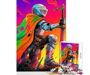 Puzzle 1000 pièces pour Adultes représentant Un Chevalier psychédélique avec épée et crâne Décoration Jouet œuvre d'art Cadeau Jeu éducatif et Amusant à Faire à la Maison Dimensions 38x52cm
