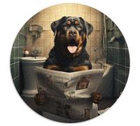 Puzzle 1000 pièces pour Adultes représentant Un Chien Rottweiler lisant Un Journal Puzzle Rond, idéal pour la Famille et Les Amis 1000 pièces (67,5x67,5cm)