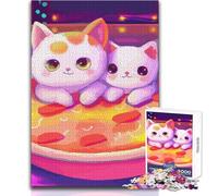 Puzzle 1000 pièces pour Adultes représentant Un Couple de Chats et Fizza Un Passe-Temps paisible et satisfaisant Assemblage Parfait Découpe de précision Dimensions:38x52cm