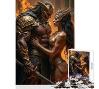 Puzzle 1000 pièces pour Adultes représentant Un Guerrier et Une Reine enlacés Décoration intérieure,Jouet,œuvre d'art,Cadeau,Jeu en Famille avec Poster et fiche de Questions Assortis 38x26cm