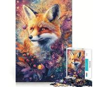 Puzzle 1000 pièces pour Adultes représentant Un Renard fantaisiste avec des Fleurs et des Baies Jeu de mémoire Amusant et Net,pièces Robustes,Cadeau Unique pour soulager Le Stress (38x52cm)