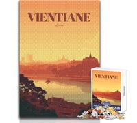 Puzzle 1000 pièces pour Adultes, représentant Une Affiche de Voyage à Vientiane, au Laos Un Jeu au Design Magnifique, Une véritable œuvre d'art à Offrir en Cadeau d'anniversaire Dimensions:50x75cm