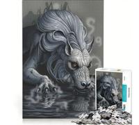 Puzzle 1000 pièces pour Adultes, représentant Une créature ressemblant à Un Loup Gris Buvant de l'eau Jeu Relaxant, Interaction Parent-Enfant, Cadeau d'anniversaire, Cadeau de Voyage 50x75cm