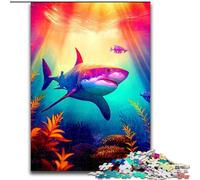 Puzzle 1000 pièces pour Adultes Requin en Bois, idée Cadeau Unique de décoration d'intérieur DIY 50x75cm, Jeu de réflexion pour Adolescents, Cadeau de Vacances idéal