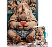 Puzzle 1000 pièces pour Adultes Rhino Jouant avec Son téléphone Portable Jeu Familial idéal pour Un Anniversaire Difficulté élevée (50x75cm)