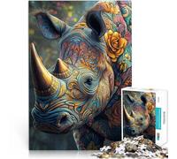 Puzzle 1000 pièces pour Adultes Rhinocéros Animal Jouets de Divertissement Familial Chaque pièce est Unique - Jeu Familial Stimulant et Amusant 38x26cm