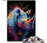 Puzzle 1000 pièces pour Adultes Rhinocéros coloré en Bois, pour Noël et Le Nouvel an, Cadeau de Vacances 50x75cm pour Un Jeu interactif en Famille