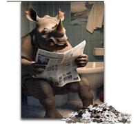 Puzzle 1000 pièces pour Adultes : Rhinocéros lisant Un Journal. Puzzle Impossible pour Adultes. Jeu interactif Familial,idéal pour Les Adolescents pour Les Casse-têtes Taille : 38x26cm.