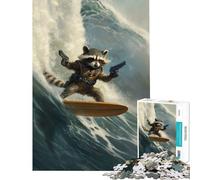 Puzzle 1000 pièces pour Adultes Rocket Raccoon Surfing Jeu Stimulant et éducatif Cadeau de Course de Vitesse à la Main pour Les Anniversaires (Taille 75x50cm)