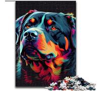 Puzzle 1000 pièces pour Adultes Rottweiler, Chien coloré, Puzzles en Bois, Loisirs créatifs en Famille, Parfait pour Les Anniversaires et Les Vacances, Taille 50x75cm