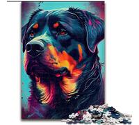 Puzzle 1000 pièces pour Adultes Rottweiler coloré Puzzle 1000 pièces pour Adultes Fête d'anniversaire pour Hommes Femmes Taille 26X38CM