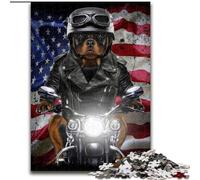 Puzzle 1000 pièces pour Adultes Rottweiler sur Moto en Bois, Cadeau pour Hommes et Femmes, Quotidien et Occasions spéciales 50x75cm Activité de Jeu familiale captivante