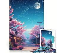 Puzzle 1000 pièces pour Adultes Rue des cerisiers en Fleurs la Nuit Découpe précise Jeu de réflexion Amusant pour Passer Le Temps Cadeau d'anniversaire (50x75cm)