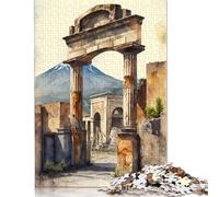 Puzzle 1000 pièces pour Adultes - Ruines de Pompéi à l'aquarelle - Puzzles en Bois pour Adolescents - Décoration intérieure - Jouet Puzzle - 1000 pièces (75 x 50 cm)