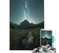 Puzzle 1000 pièces pour Adultes Ruisseau de Montagne sous la Voie lactée Jeu Difficile et Stimulant pour se détendre et soulager Le Stress Convient aux Personnes de 14 Ans et Plus (38x26cm)