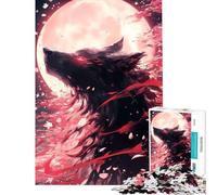 Puzzle 1000 pièces pour Adultes Sakura Loup Noir Jeu de Construction éducatif Décoration Murale Convient aux Personnes de 14 Ans et Plus (50x75cm)