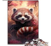 Puzzle 1000 pièces pour Adultes Sakura Red Panda Puzzle en Bois Niveau débutant Idéal pour Les Anniversaires et Les fêtes (Taille 38x26cm)