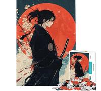 Puzzle 1000 pièces pour Adultes Samouraï avec Lune Rouge Puzzle décoratif Mural Cadeau de Noël ou d'anniversaire (Taille 38x52cm)
