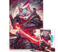 Puzzle 1000 pièces pour Adultes : Samouraï Loup à l'épée Rouge Jeu de mémoire et de Concentration Format Compact,sans Espace,idéal pour des Moments de Jeu en Famille (38x26cm)