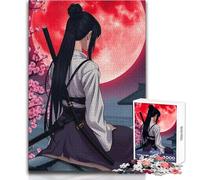 Puzzle 1000 pièces pour Adultes - Samouraï sous la Lune Rouge - Détente et Calme - Jeu d'intérieur - Pièces de précision - Dimensions:38x26cm