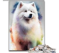 Puzzle 1000 pièces pour Adultes Samoyède dessiné en Bois, Cadeau pour Hommes et Femmes, Quotidien et Occasions spéciales 50x75cm Activité de Jeu familiale captivante