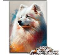 Puzzle 1000 pièces pour Adultes Samoyède Peinture Chien en Bois, pour Les 14 Ans et Plus 50x75cm Stimulant et divertissant, activité familiale