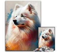 Puzzle 1000 pièces pour Adultes Samoyède Peinture Chien Puzzles en Carton Activité familiale, Décoration d'intérieur DIY, Cadeau de Vacances 26x38cm