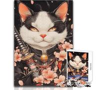 Puzzle 1000 pièces pour Adultes Samurai Bombay Cat avec Fleurs de Cerisier, décoration intérieure, Jeu éducatif, Cadeau d'anniversaire (Taille 38x52cm)