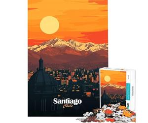 Puzzle 1000 pièces pour Adultes Santiago Chili Coucher de Soleil Jeu éducatif et Stimulant à la Fois Amusant et Humoristique (Dimensions 38x52cm)
