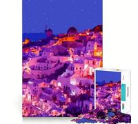 Puzzle 1000 pièces pour Adultes Santorin Grèce Coucher de Soleil Assemblage Parfait Jeu de réflexion Artistique Cadeau Jeu Lent Décoration Murale de Noël (38x26cm)