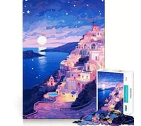 Puzzle 1000 pièces pour Adultes Santorini Étoiles du Soir, Assemblage Parfait, Jeu de réflexion Artistique, Cadeau, Jeu Lent, décoration Murale de Noël (38x52cm)
